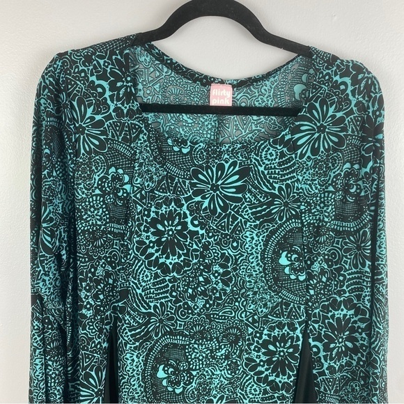 Flirty Pink Green Floral Rayon Crew Neck Longline Tunic Dress 2X - Picture 3 of 10